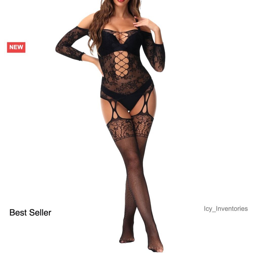 Sexy Fishnet Bodystocking One Piece Babydoll Lingerie Plus Size Stretchy Mesh